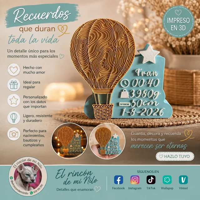 Recuerdo de nacimiento personalizado en impresión 3D - fotografía del artículo